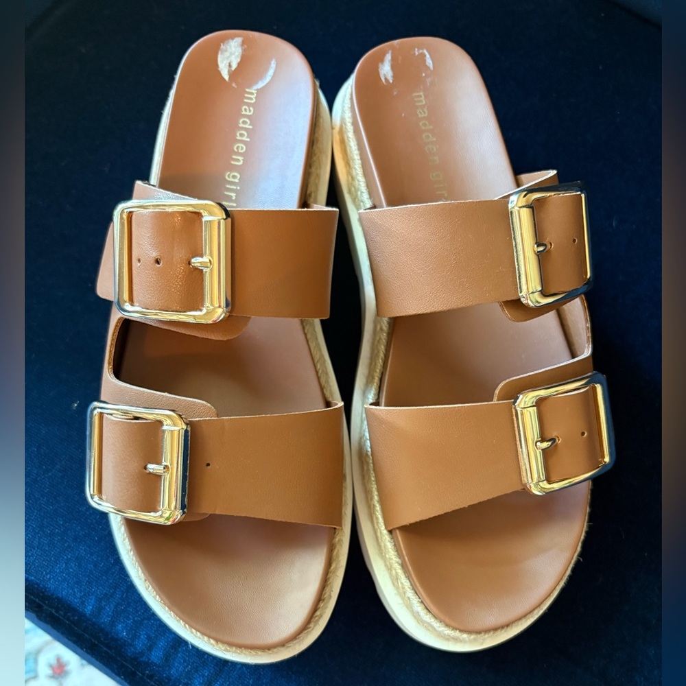 Madden Girl Tan & Raffia Platform Sandals